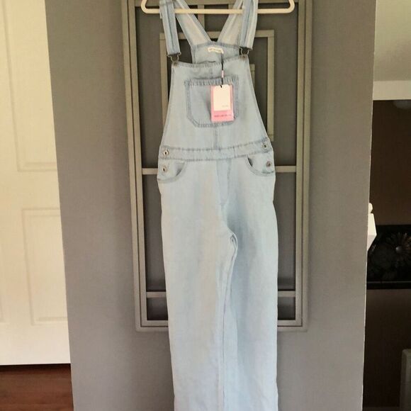 NWT Avec Les filles  Light wash overalls, denim size 30 - Picture 1 of 6